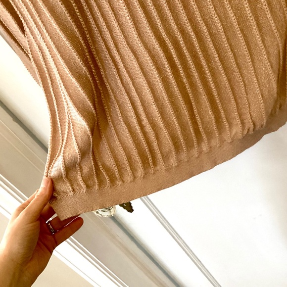 APT. 9 Metallic Champagne Gold Ribbed Lace Sweater L Bell Sleeve Holiday Party - Picture 7 of 12